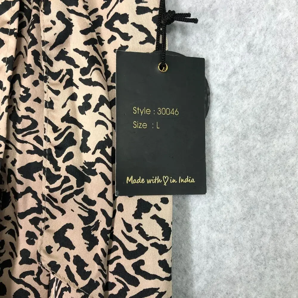 Japna‎ Skirt Womens Large Tan Black Satin Wrap Tie Midi Neutral Twee Preppy Glam
